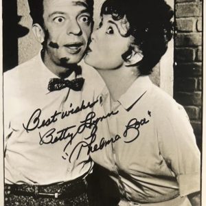 Autographed black-and-white photo of Betty Lynn with Don Knotts