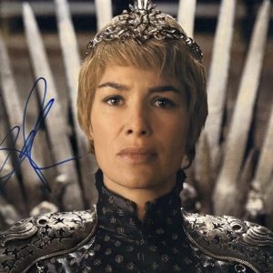 Lena Headey signed 8x10 photo as Cersei Lannister sitting on the Iron Throne from Game of Thrones