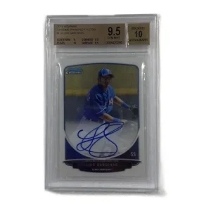 Front of 2013 Bowman Chrome Luis Sardinas rookie card, autographed and graded BGS 9.5 Gem Mint with Beckett 10 autograph