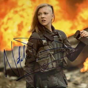 Autographed photo of Natalie Dormer as Cressida in The Hunger Games: Mockingjay with explosion background