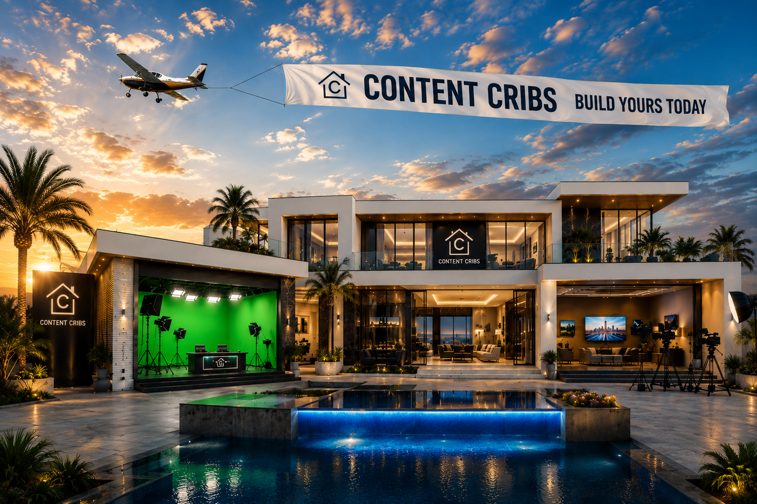 Luxury Content Crib with professional production environments, pool and integrated media spaces